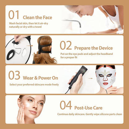 Red Light Therapy for Face, 4 Modes LED Light Therapy Mask with 850nm NIR Infrared Red & Blue Light, Rechargeable Portable Facial Skincare Device with Timer for Home Use, Lightweight for Women & Men