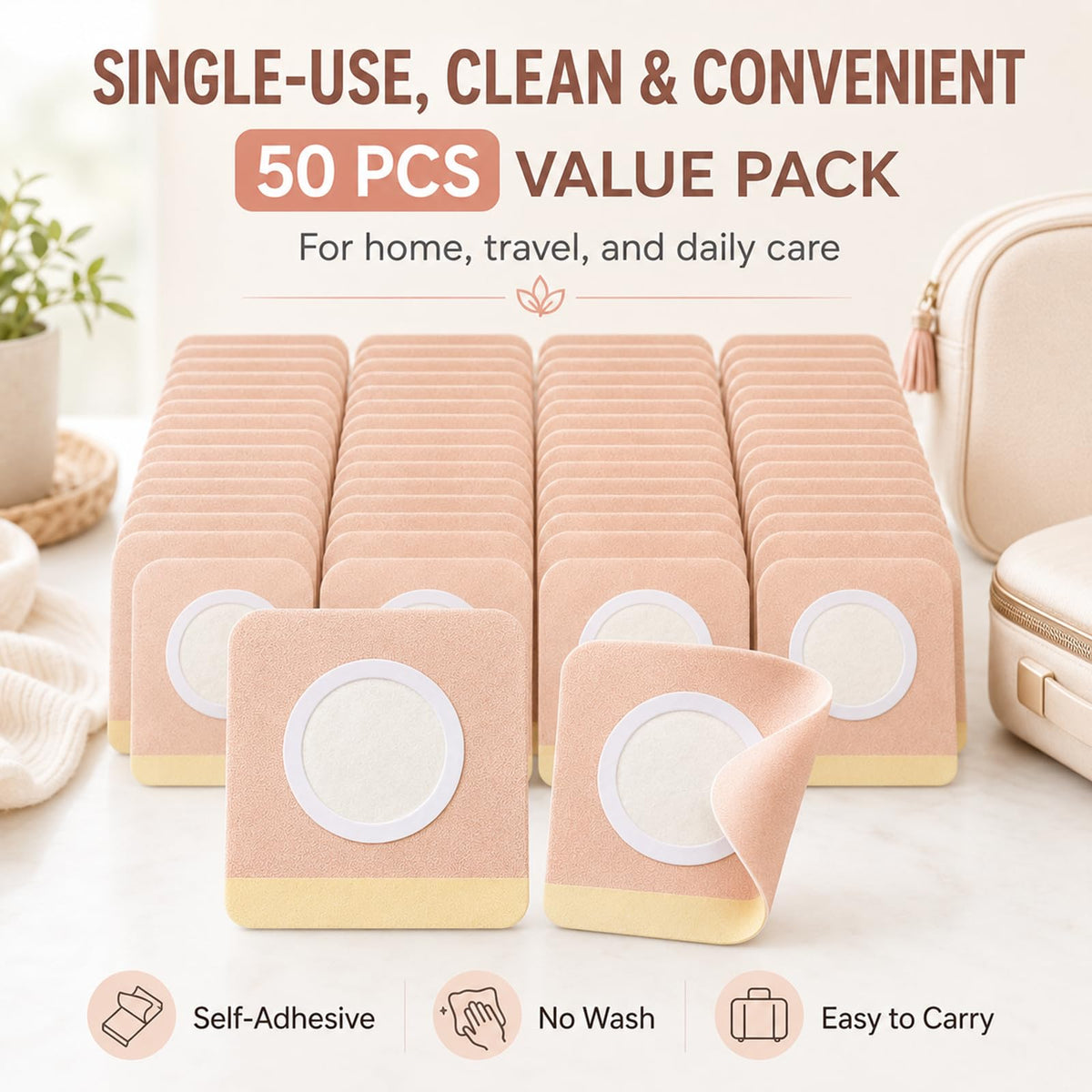 Prgislew 50Pcs Castor Oil Patches, Organic Cotton Castor Oil Pack Wrap Disposable Self-Adhesive Belly Button Patch Cover for Castor Oil, Mess-Free Anti Leakage No Wash Castor Oil Packs for Stomach