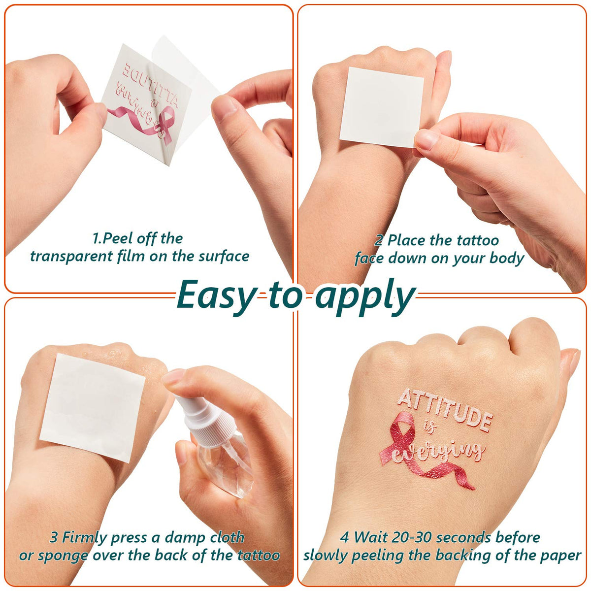 Zonon 144 Pcs Pink Ribbon Tattoos, Breast Cancer Awareness Temporary