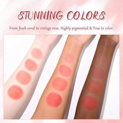 4 Color Matte Blush Palette for Cheeks - Highly Pigmented Pressed Powder for Face Blush Makeup, Long Lasting & Waterproof, Natural Nude, Pink & Red Shades for All Skin Tones (03 Dusty Rose)