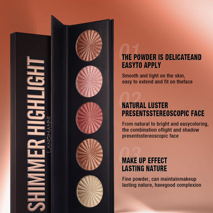 LANGMANNI 5 Color Face Highlighter Powder Palette, Illuminator Makeup