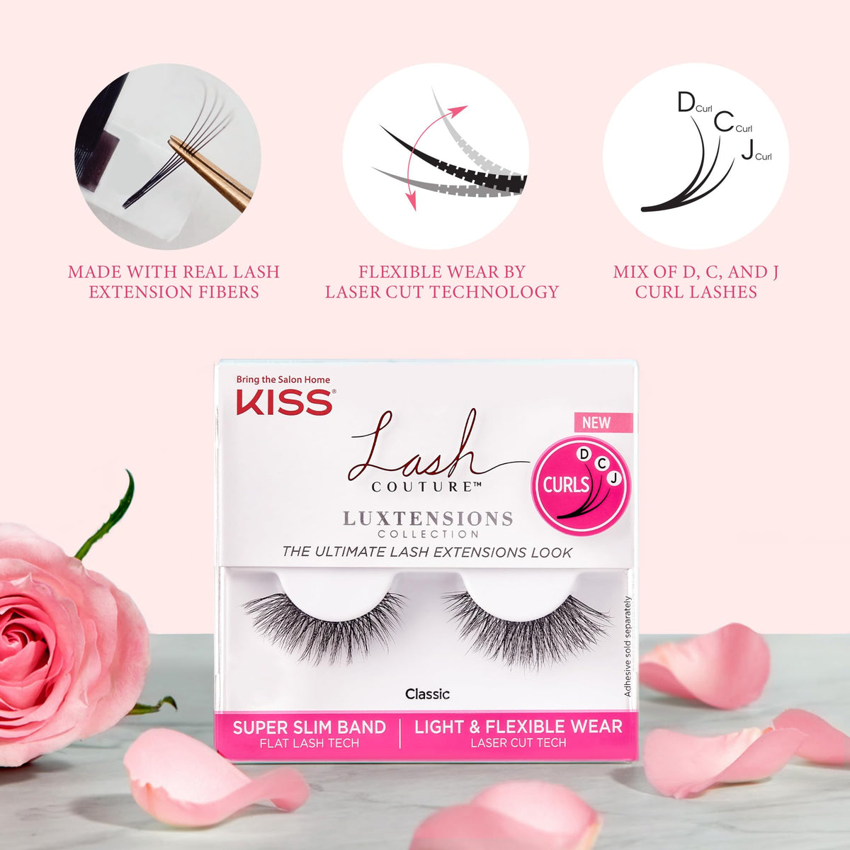 Kiss Lash Couture Luxtensions Collection False Eyelashes Multipack, 'Volume Full Set', 14 mm, Super Slim Band, Light & Flexible Wear, Flat Lash & Laser Cut Technology, Includes 4 Pairs of Strip Lashes