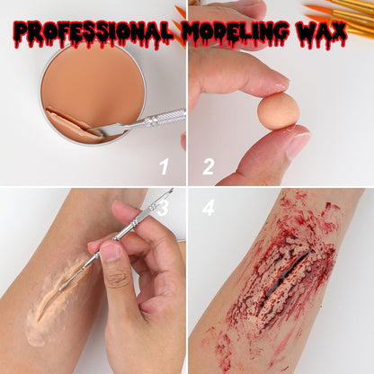 Bowitzki Halloween Makeup Special Effects Oil Face Body Paint Fake Blood Scar Wax Charred Ash Powder with Sponges Brush Halloween Party SFX Cosplay