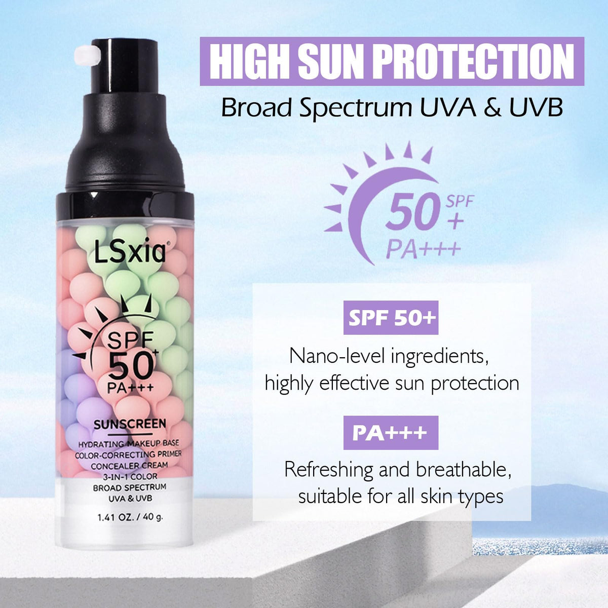 3 In 1 Primer for Face Before Makeup, SPF 50, Sunscreen Isolation Cream