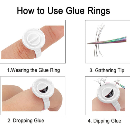 Glue Rings for Eyelash Extension, 300 PCS Glue Rings Lash Extension Supplies Lash Rings for Glue, Disposable Glue Cups Eyelash Glue Holder Lash Extension Glue Rings, Lash Fan Blossom Glue Cups, White