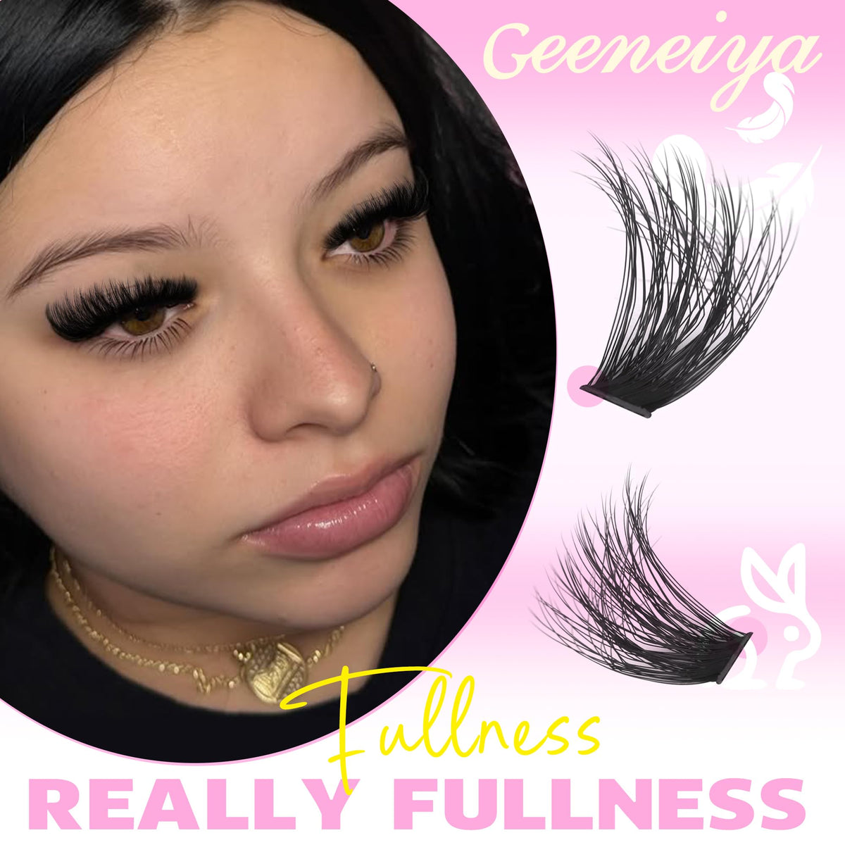 Geeneiya Full Lash Clusters D Curvature Eyelash Clusters Thick Cluster Eyelash Extensions Wispy Individual Lashes Extensions Waterproof Lashes DIY at Home for Beginners with Lash Map