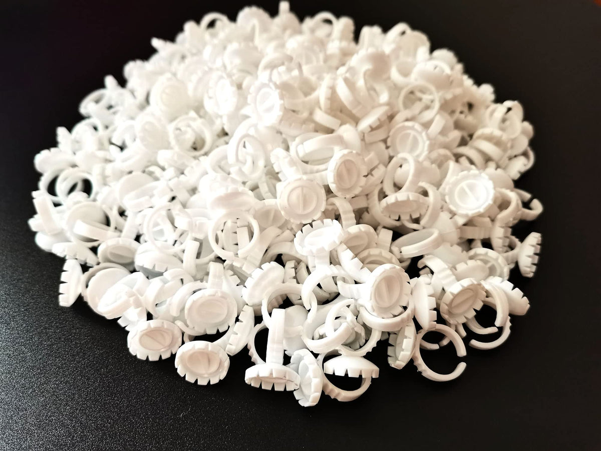 Glue Rings for Eyelash Extension, 300 PCS Glue Rings Lash Extension Supplies Lash Rings for Glue, Disposable Glue Cups Eyelash Glue Holder Lash Extension Glue Rings, Lash Fan Blossom Glue Cups, White