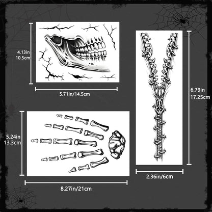CHARLENT Glow in The Dark Skeleton Face Tattoos for Halloween Costume