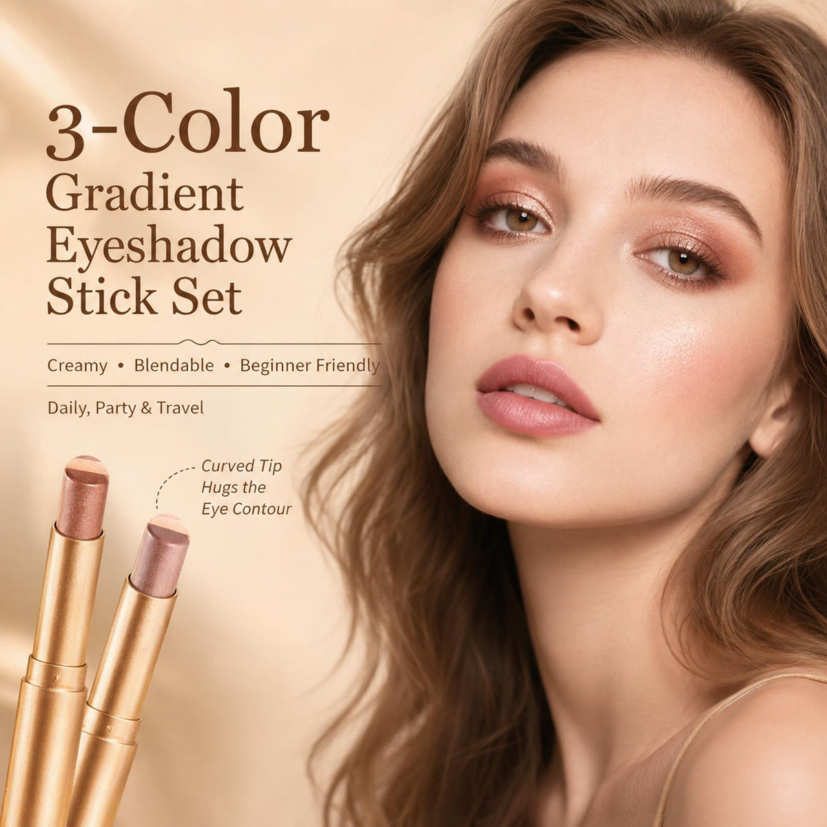 4 Pack Eyeshadow Stick Set,3 Color Gradient Shimmer Multi Color Eye Shadow