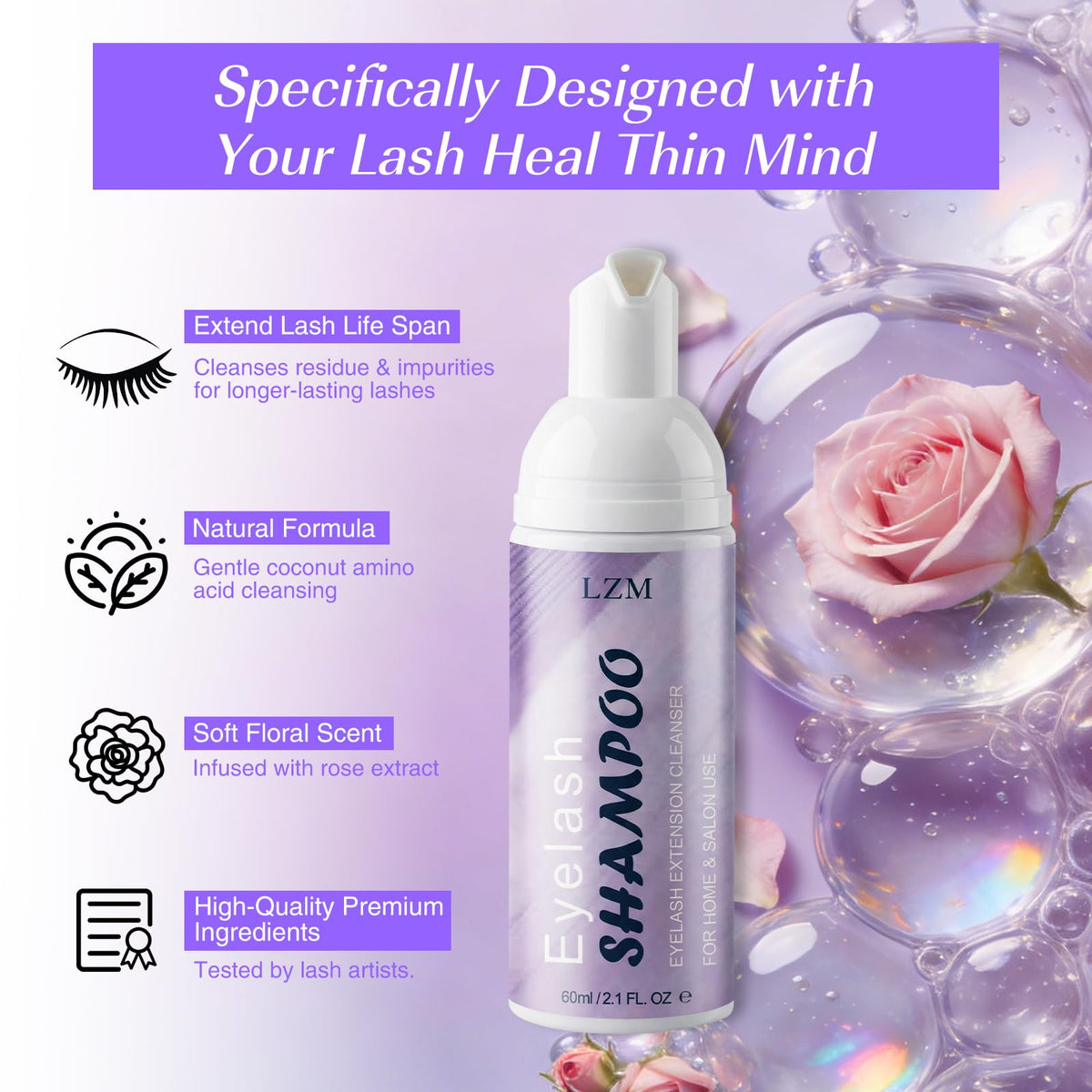 LZM Lash Shampoo Kit Cleaning for Extensions & Natural & Cluster Lashes