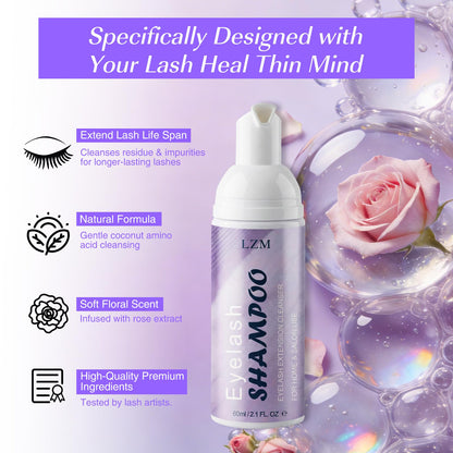 LZM Lash Shampoo Kit Cleaning for Extensions & Natural & Cluster Lashes