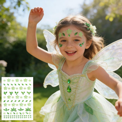 Green Flower Face Gems Stickers - Summer Face Jewelry with Floral Rhinestone Decals, Self-Adhesive Green Face Tattoos for Festival Makeup, Halloween Costume, Christmas Cosplay, Nail & Body Art