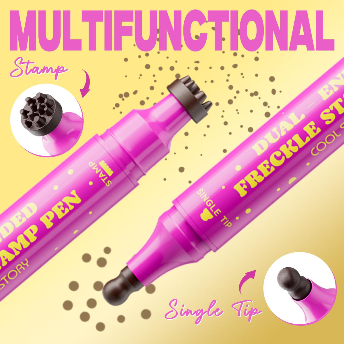 Beauty Glazed Dual-Ended Freckle Stamp Pen – Realistic Faux Freckles Makeup with Soft Sponge Stamp & Precision Tip – Waterproof Long-Lasting Freckle Marker for Natural or Bold Looks (01 Beige Brown)