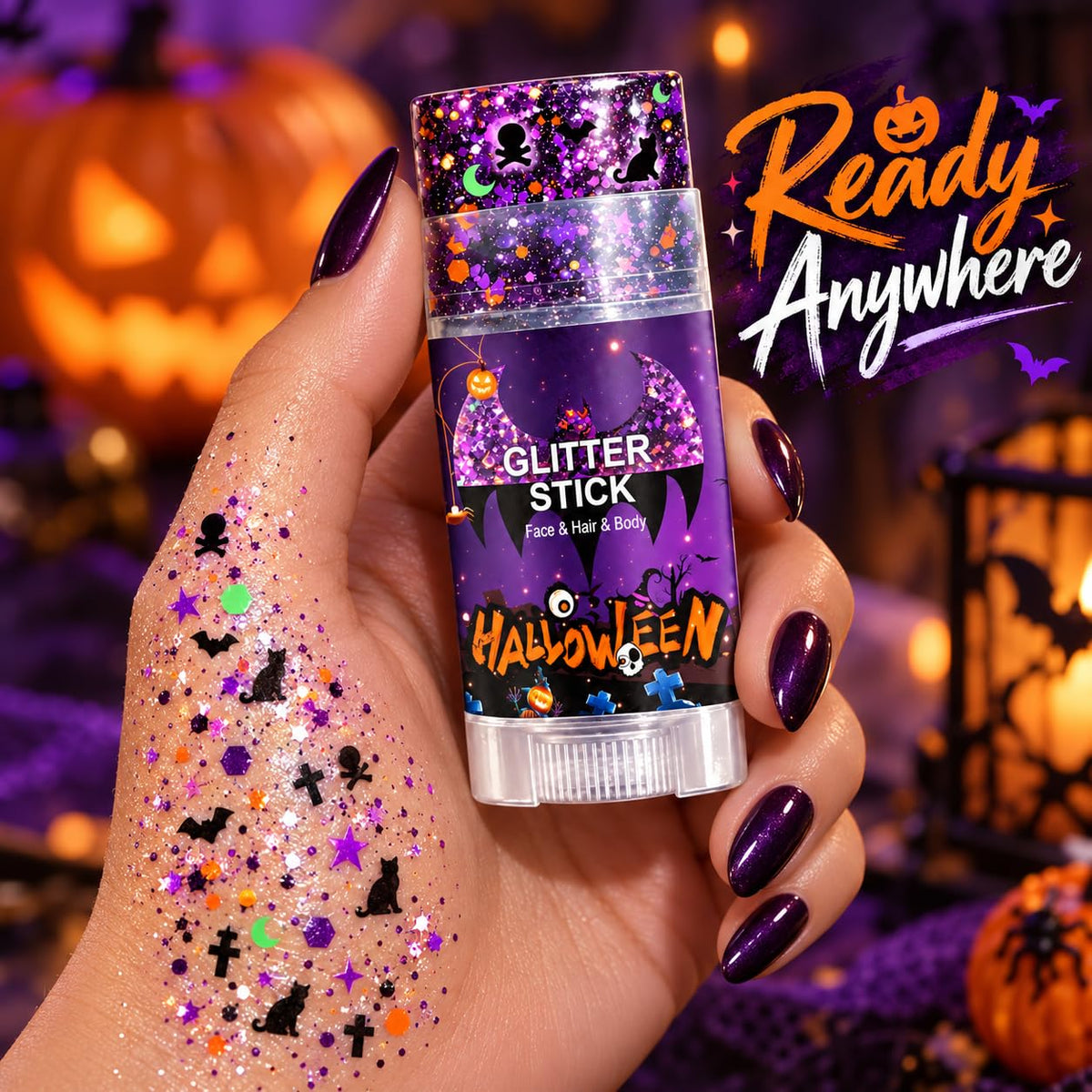 Halloween Face Body and Hair Glitter Stick, Black Purple Body Glitter Gel