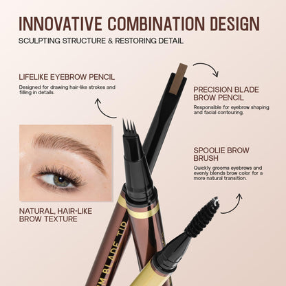 2 Pack Waterproof Eyebrow Pencils for Women with 4-Tip and Blade Tip