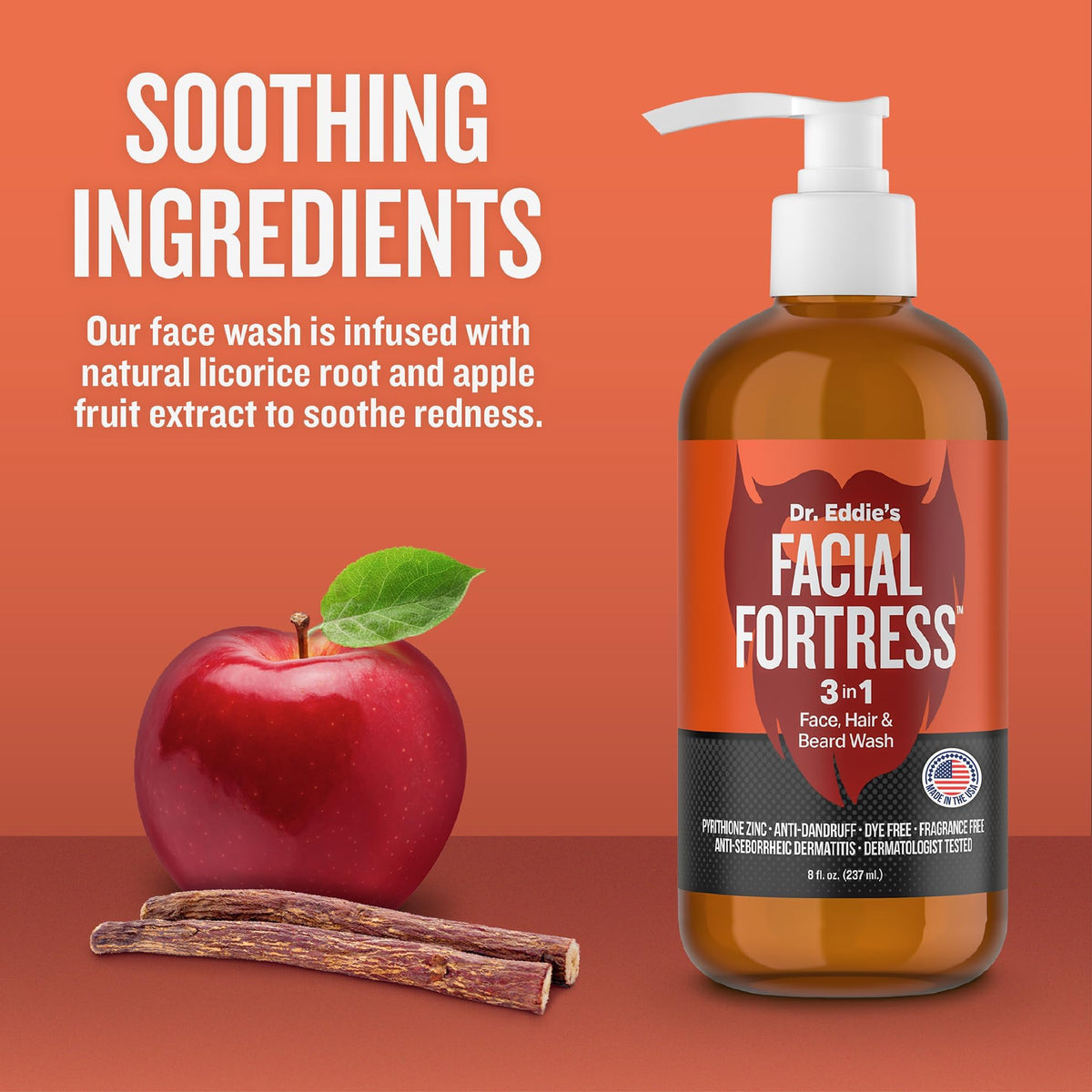 Dr. Eddie's Facial Fortress 3 in 1 Face & Beard Wash - 8 Fl Oz (Pack of 1)