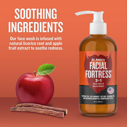 Dr. Eddie's Facial Fortress 3 in 1 Face & Beard Wash - 8 Fl Oz (Pack of 1)