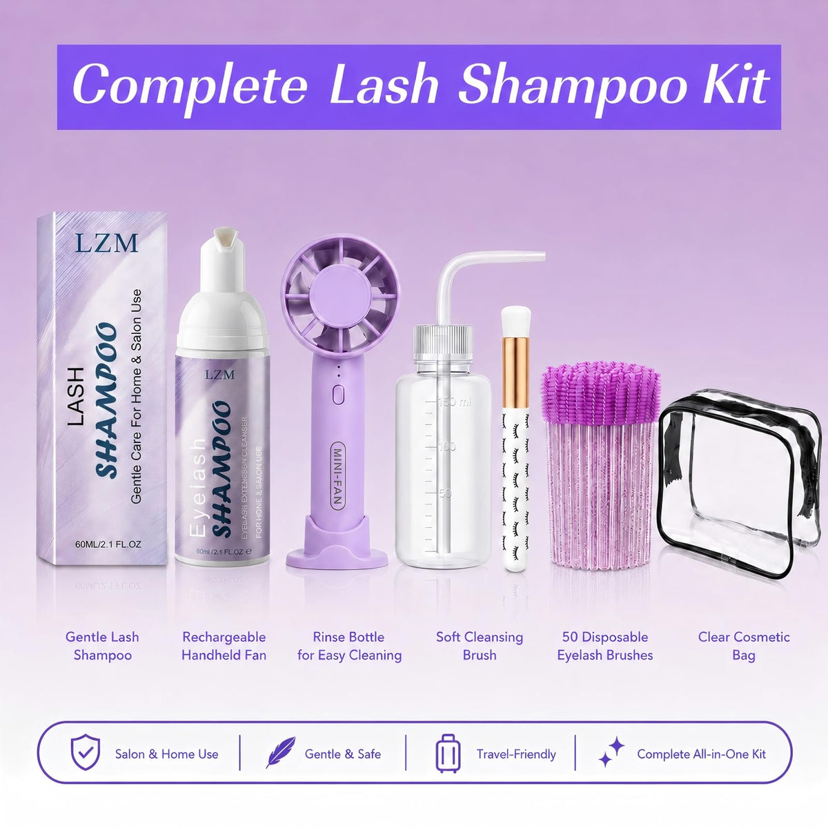 LZM Lash Shampoo Kit Cleaning for Extensions & Natural & Cluster Lashes