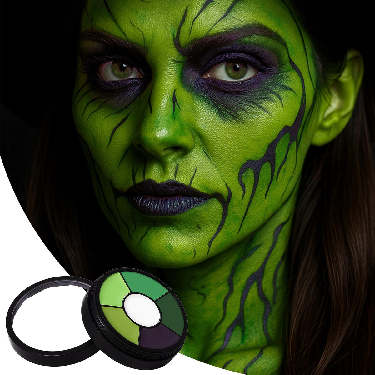 BOBISUKA Green Face & Body Paint – 6 Colors Cream Washable Face Paint for Witch Beetle-Juice Frankenstein Goblin Hunting Camo Costume & Theme – Easy to Blend, High Pigment & Long Lasting