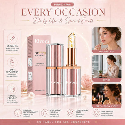 Kivora Lipstick（2 Pack）,Latest Rose Gold Kivora Lipstick for Mature Lips,PH Lipsticks Color Changing, Long Lasting Moisturizing Tinted Lip Balm
