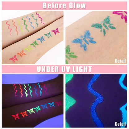 BOBISUKA 7-Color UV Glitter Liquid Eyeliner, Waterproof Neon Eye Liner