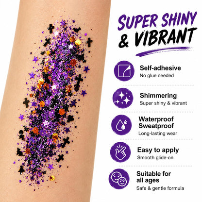 Halloween Body Glitter Stick, Black Orange Purple Sequin Hair Glitter Gel