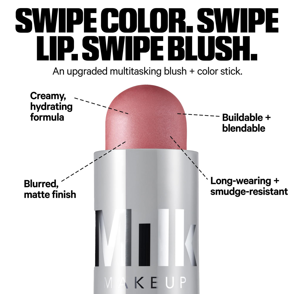 Milk Makeup Lip + Cheek Blur Stick – Vapor (Soft Mauve Pink), 0.28 oz