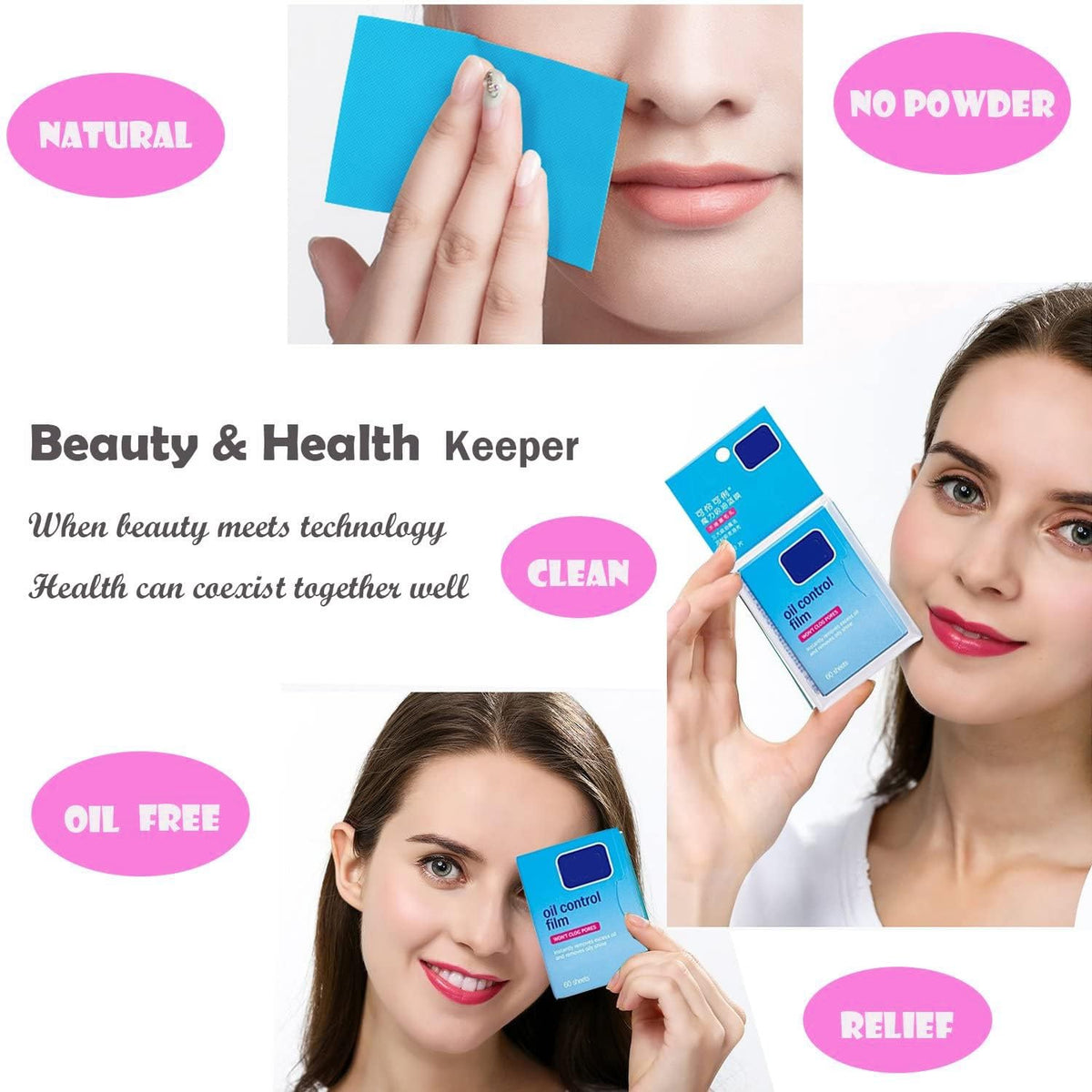 2 Packs Oil Blotting Sheets for Face (120 Sheets) - Oil Absorbing Blotting Papers for Oily Skin, Makeup-Friendly & Portable Oil Wipes