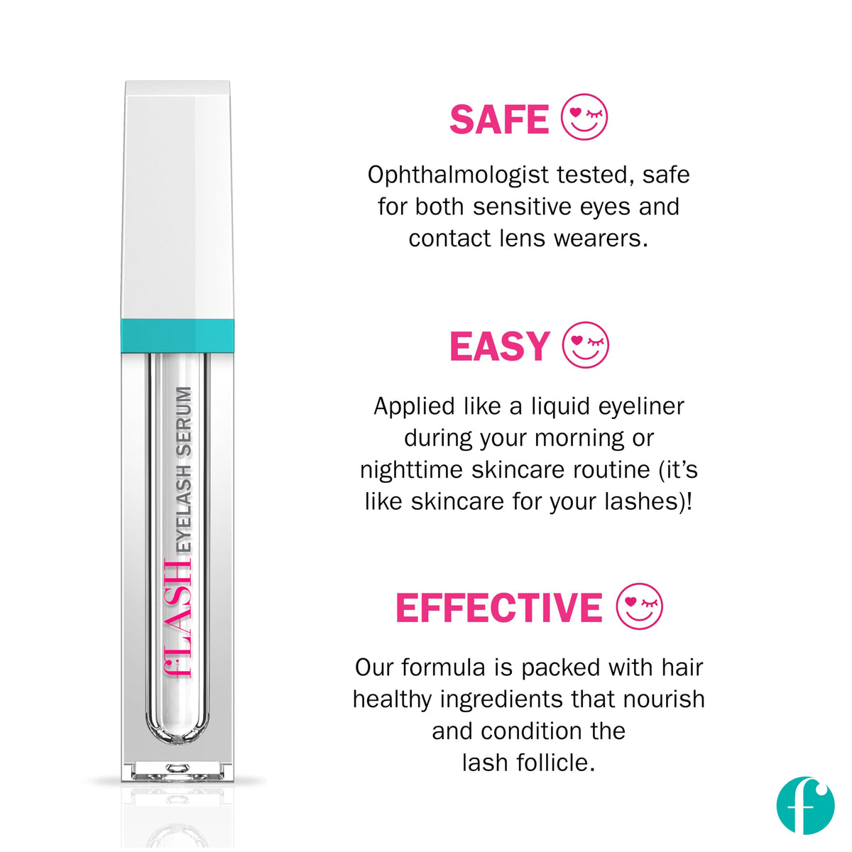 fLASH Eyelash Serum Mini for Long-Looking Natural Lashes - Enhances & Strengthens, Safe & Effective Formula for Contact Wearers & Sensitive Eyes, Travel Size, 6 Week Starter Supply - 1mL (0.034 Fl Oz)