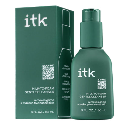 ITK Skincare 2-in-1 Milk-To-Foam Gentle Cleanser - Effective Face Wash + Makeup Remover with Vitamin B5, Pineapple + Coconut Enzymes for Radiant Skin - Cleanse, Remove Excess Makeup + Moisturize Skin