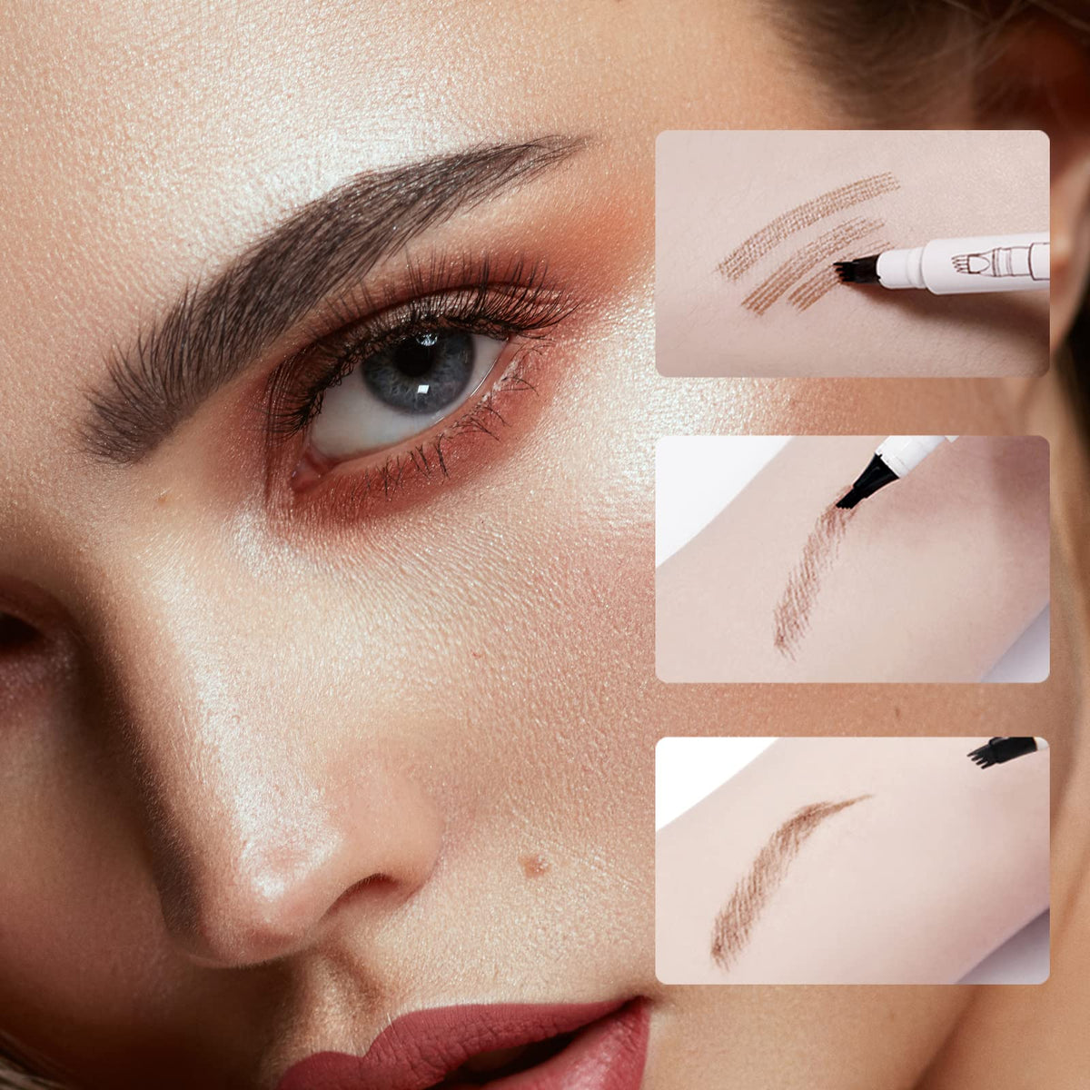Music Flower Eyebrow Pencil, Liquid Eyebrow pen, Waterproof Brow Pen with Micro-Fork Tip, Fine Sketch Long Lasting Smudgeproof Microblading Pen - Chestnut