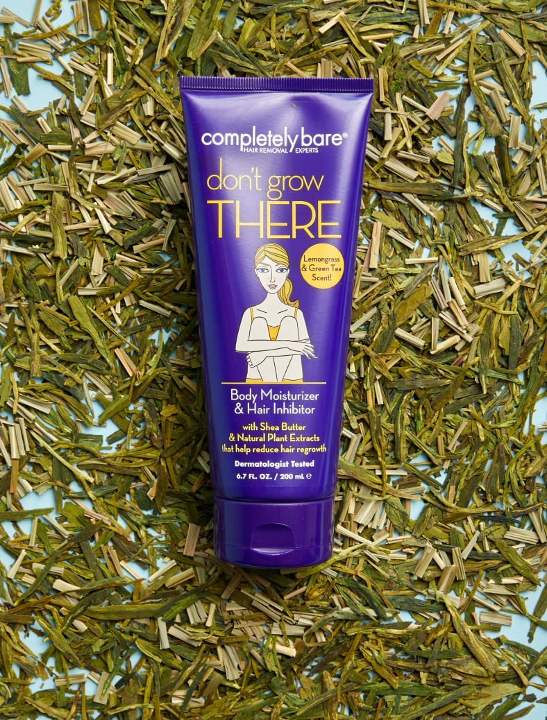 Completely Bare don't grow THERE | Body Moisturizer & Hair Inhibitor | Shea Butter | Hair Minimizers | Lemongrass & Green Tea Scent | 6.7 FL OZ