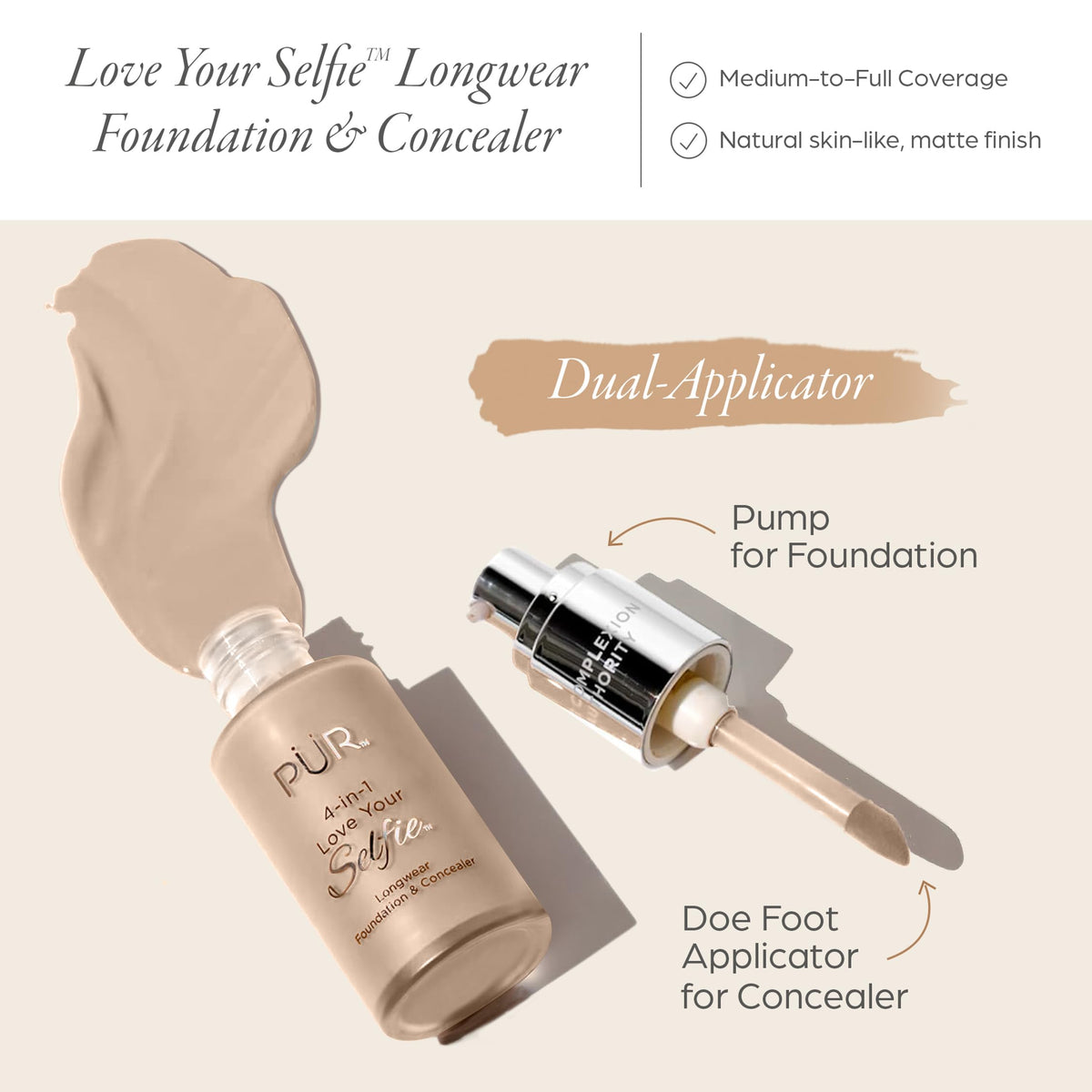 PÜR Love Your Selfie 4-in-1 Foundation & Concealer, Full Coverage, Longwear