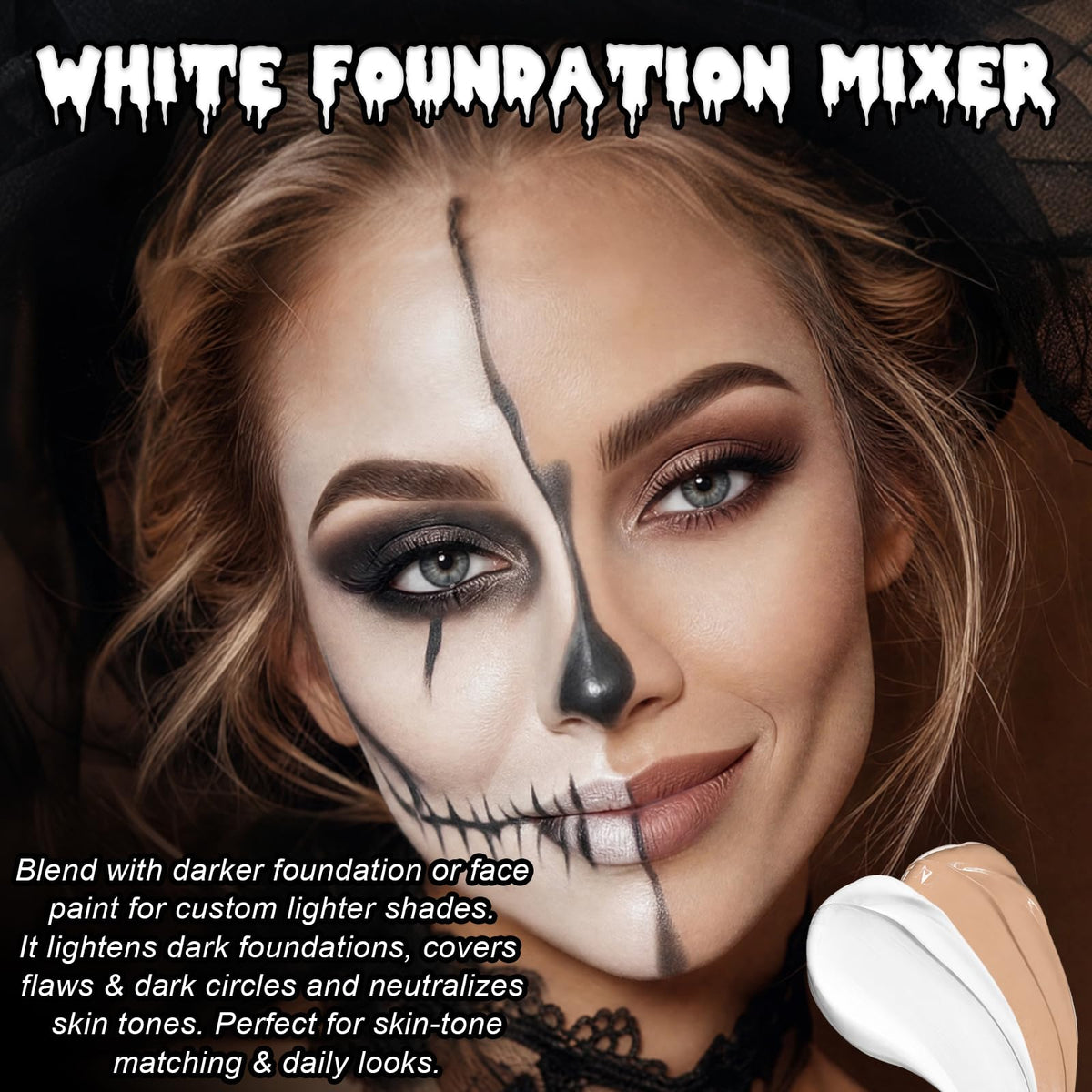 LYNEMOGA White Foundation, Liquid Foundation for Halloween Cosplay Makeup