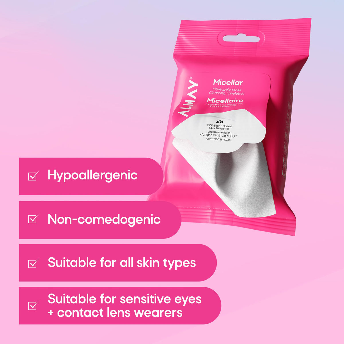 Almay Micellar Makeup Remover Cleansing Towelettes, 25 Count