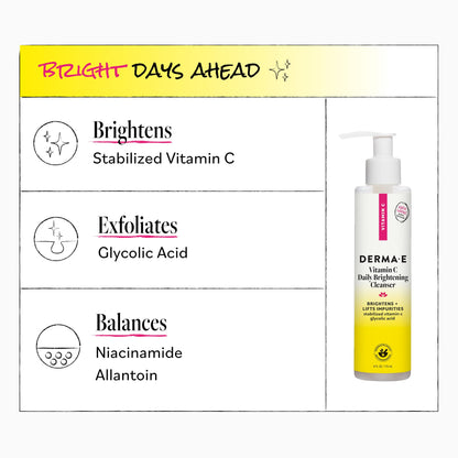 DERMA E Vitamin C Daily Brightening Cleanser, 6 Fl Oz Hydrating Face Wash