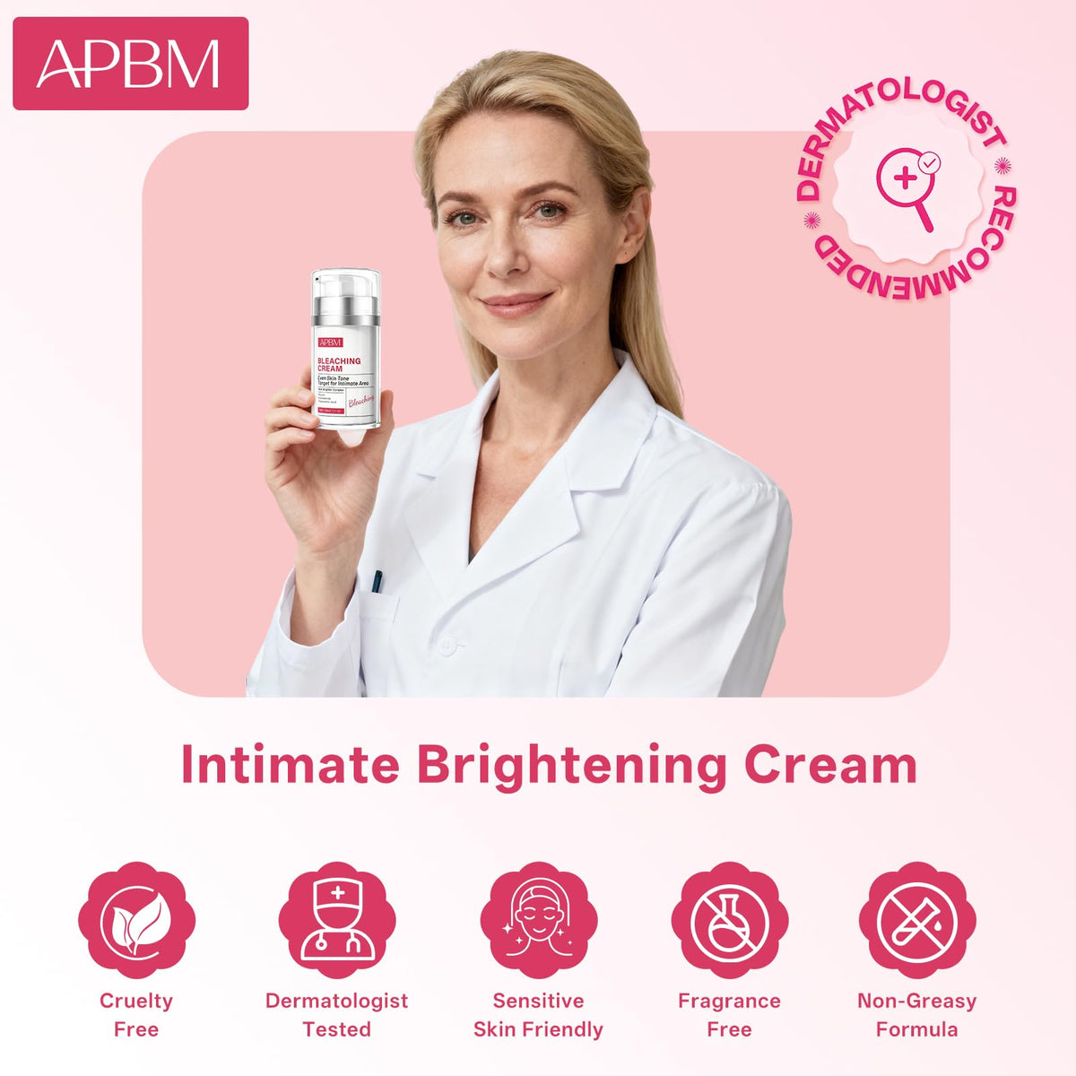 APBM Skin Lightening Cream for Intimate Area with Niacinamide, Arbutin, Tranexamic Acid and Vitamin C, Even Skin Tone for Body, Underarm, Knees, Elbows, Inner Thigh, Bikini Areas, 1.7 fl.oz