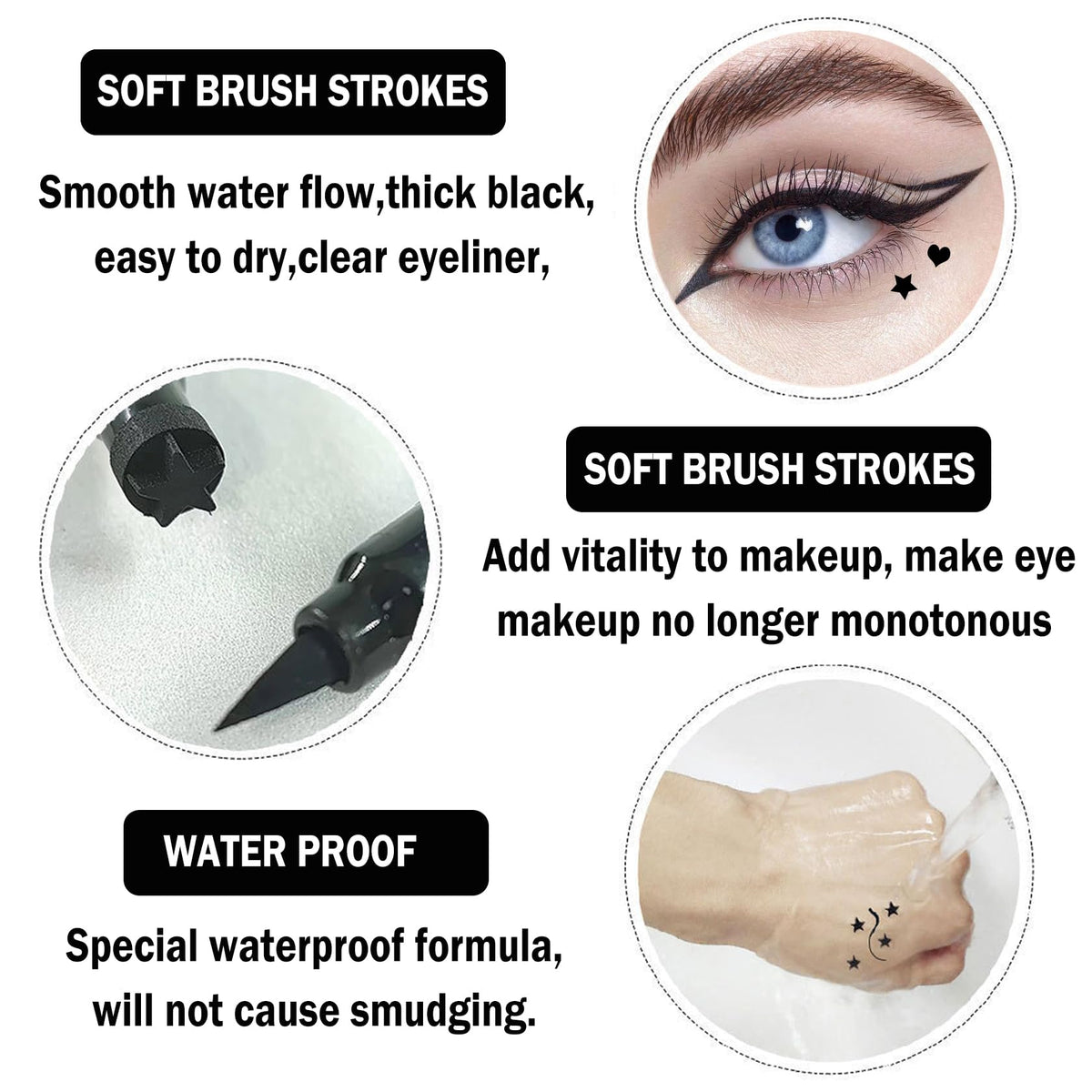 XINGXYUEL 5PCS Double-headed Liquid Winged Black Eyeliner Stamp Pen Set