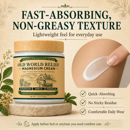 OLD WORLD RELIEF Magnesium Amish Cream, Total Nerve Soothing Formula Magnesium Lotion with Arnica, Boswellia, Arnica ＆ MSM, 150g(1)
