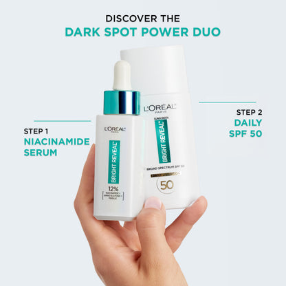 L’Oréal Paris Bright Reveal 12% [Niacinamide + Amino Sulfonic + Ferulic] Dark Spot Serum 1oz + Moisturizer Sample