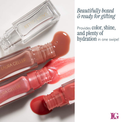 LAURA GELLER Fine Shine Glossy Lip Oil, Hydrating - Glass Half Full, Spiced Chai, Pink Prosecco, Rose Garden