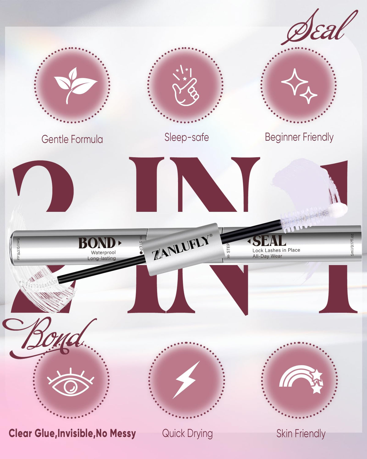 White Eyelash Glue Waterproof Lash Cluster Glue Bond and Seal Lash Glue