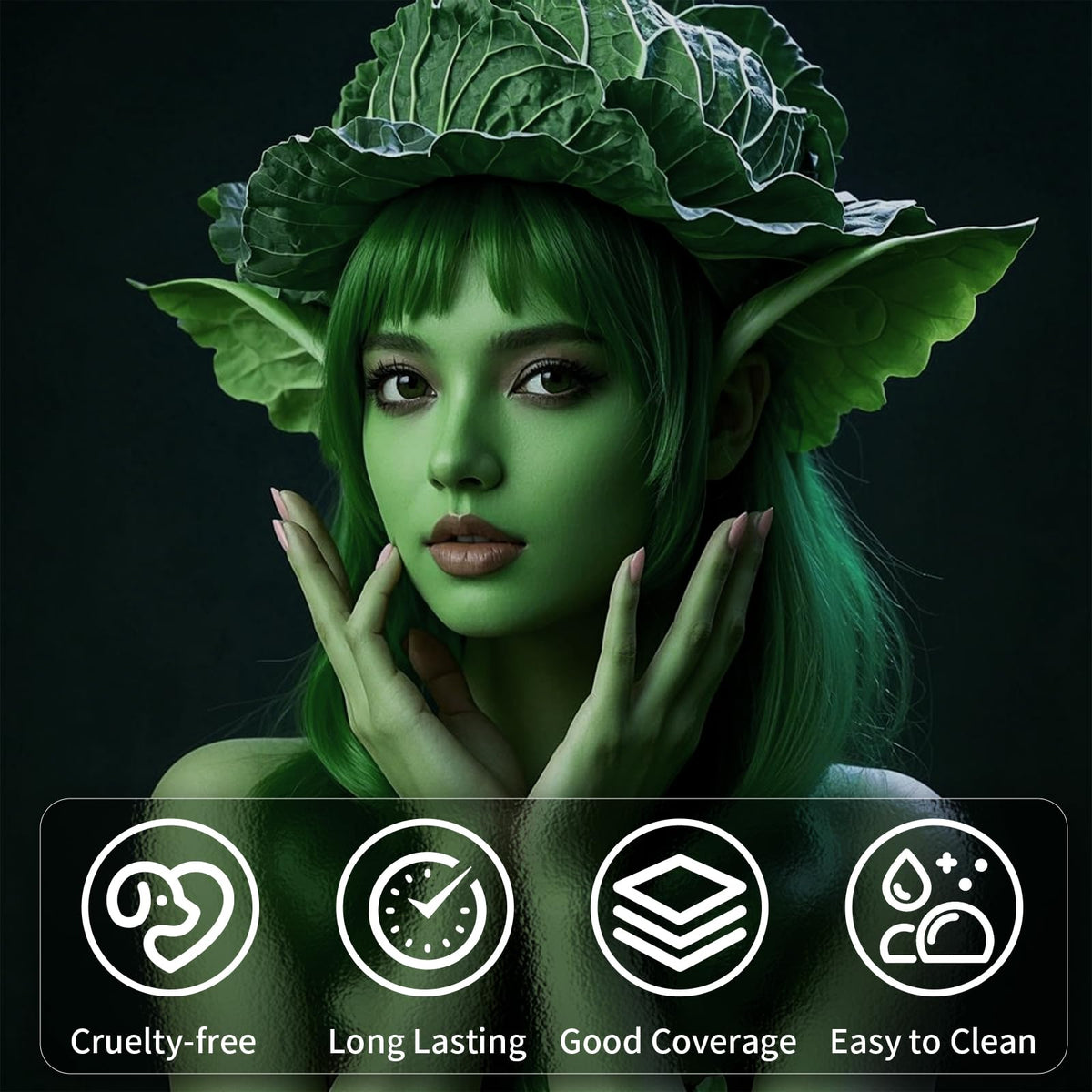 Drawdart Witch Green Face Body Paint Stick, St. Patrick's Day Face Paint Makeup Accessories, Full-Coverage Hypoallergenic Camo Hulk Hunting FacePaint, Halloween SFX Cosplay Costume Party Green Makeup