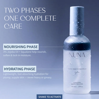 NUNA Ultra Hydrating Face Serum Spray with Peptides, Niacinamide, Hyaluronic Acid & Botanical Extracts – Korean Lightweight Moisture Boost Facial Mist & Setting Spray for Makeup – 3.38 fl oz