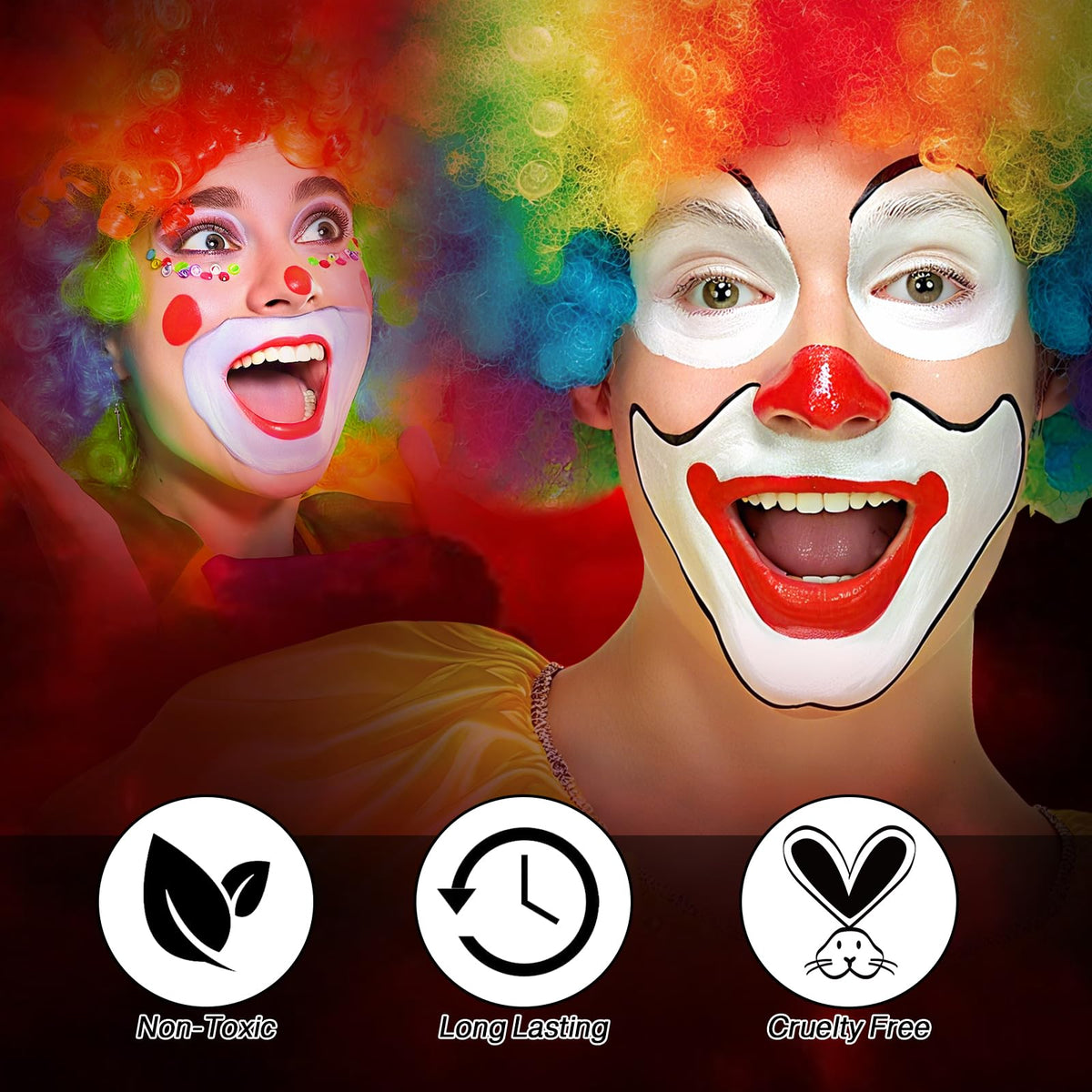 Black White Red Face Paint Kit – Large 50g Oil-Based Grease Makeup Set with Remover Balm, 5 Brushes & 4 Sponges – Waterproof, Full Coverage Halloween, Cosplay & Stage SFX Makeup