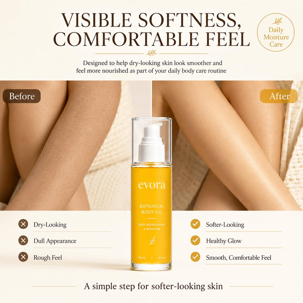 Evora Botanical Body Oil, Lightweight Moisturizing Body Oil, 120 ml