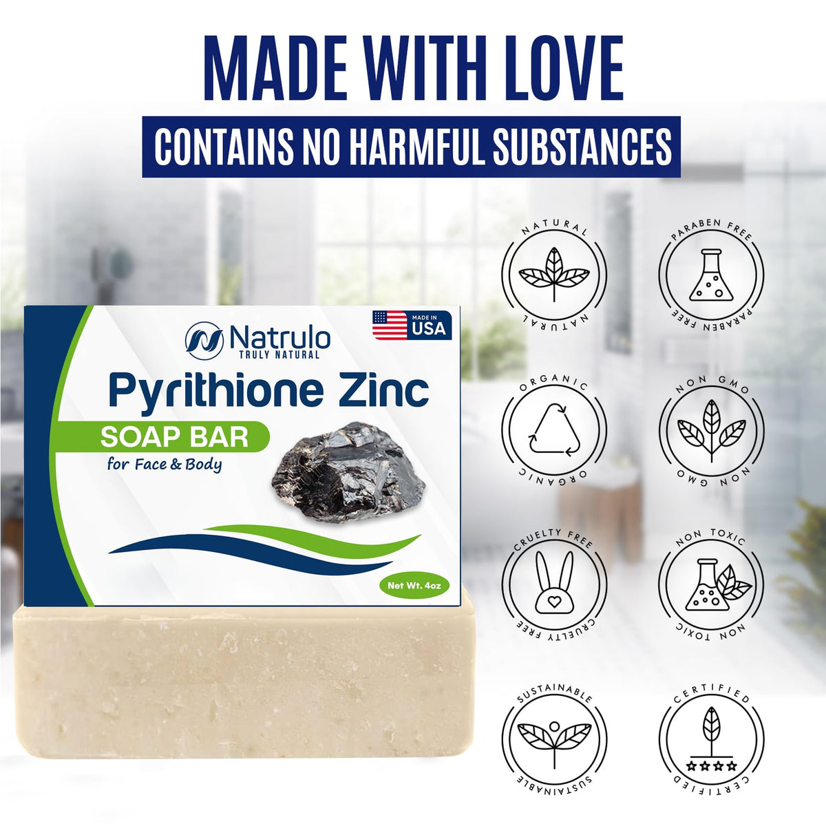 Zinc Soap Bar with Zinc Pyrithione – Face & Body Wash for Sensitive Skin