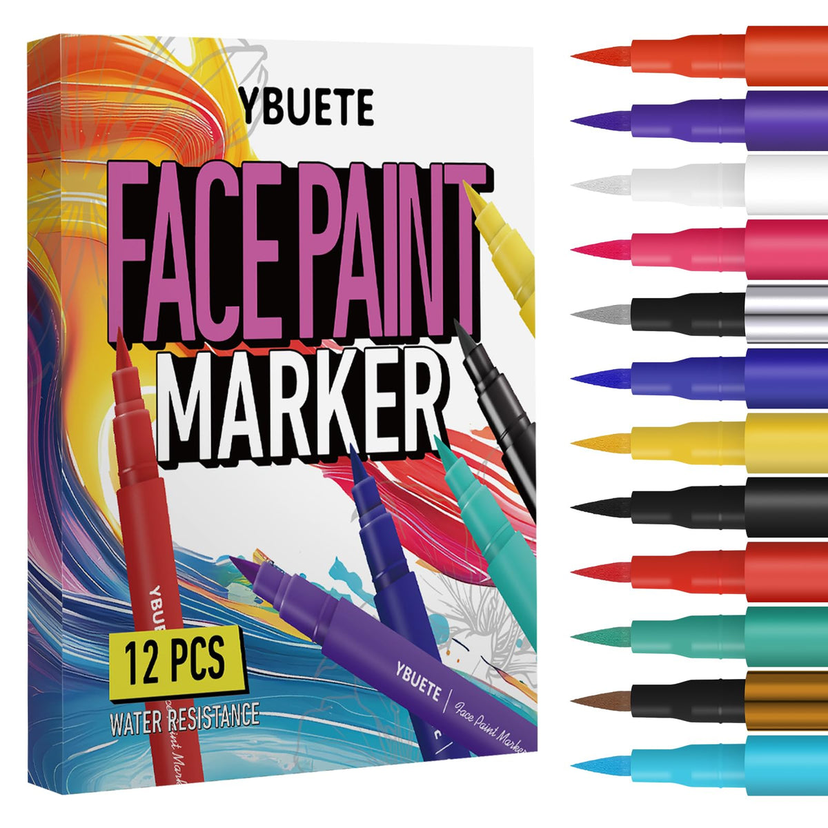 YBUETE 12 Colors Water Resistance Temporary Face Body Painting Markers