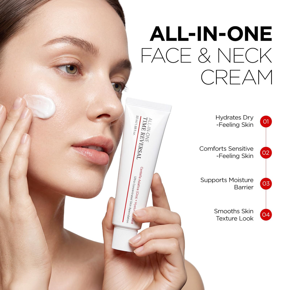 HONGRSMY Time Reverse Cream for Women 25+: Korean Skin Care All-in-One Face Moisturizer with Centella Asiatica, Niacinamide & Hyaluronic Acid - Daily Skincare for Dry Dull Sensitive Skin