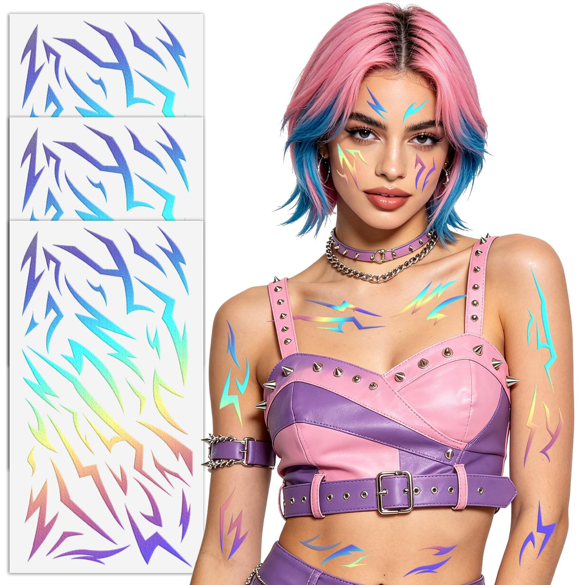 Fantasy Demon Mark Temporary Tattoos, 3 Sheets Waterproof Body Art Stickers for Kids & Adults, Party Favors & Birthday Decorations for Halloween, Cosplay, Festivals and Photo Shoots